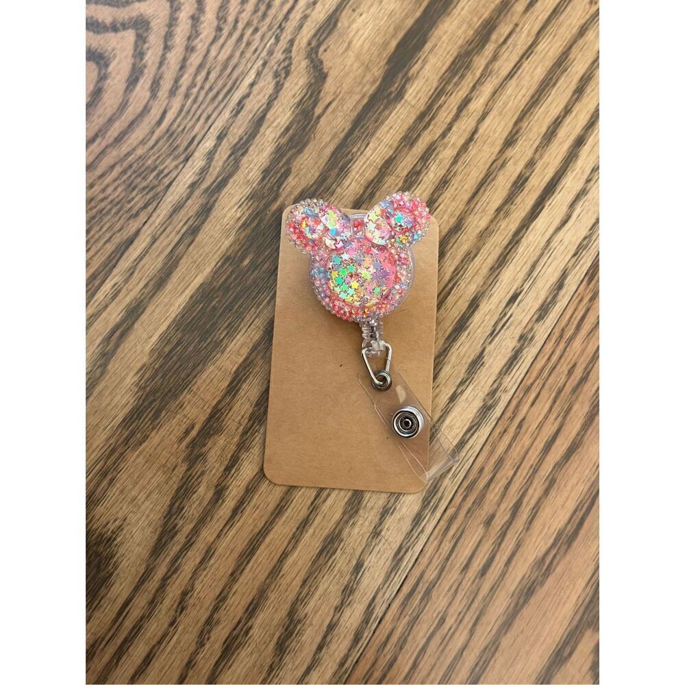 Minnie Mouse Pink Glitter Badge Reel Workwear Medical Field New